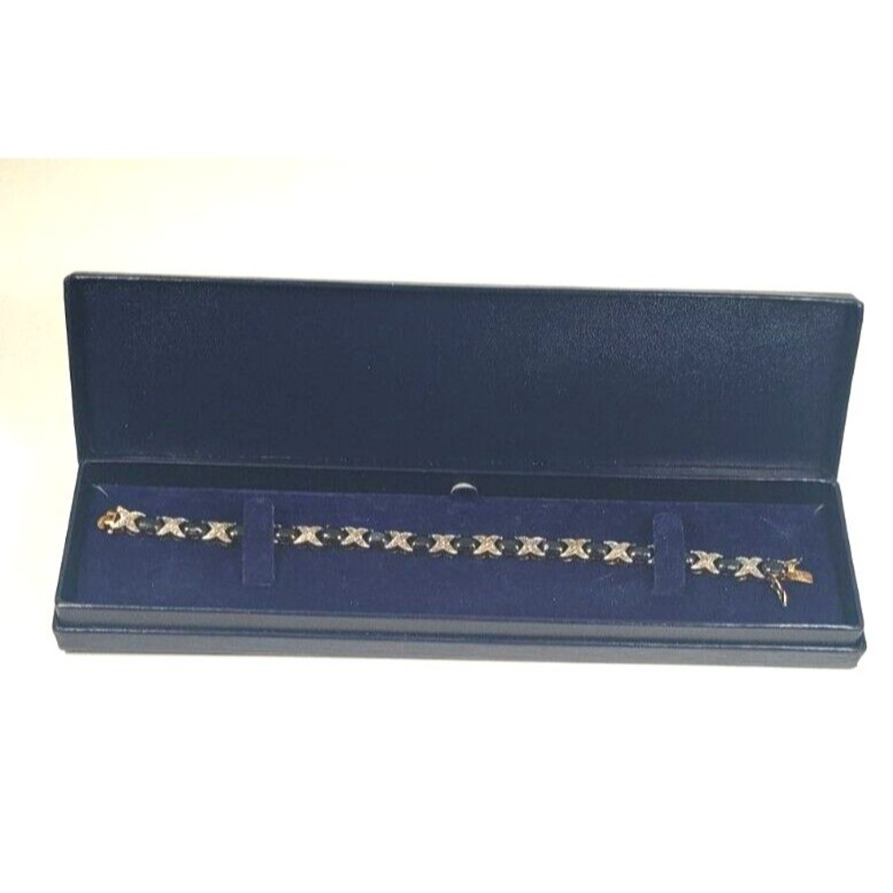 DBJ 925 Sterling Silver Gold Plated Bracelet 15 Sapphire/15 Diamonds-Sz.7.0-7.9g
